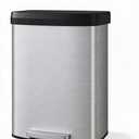 Garvee 16 gal / 60 L Stainless Steel Trash Can with Lid, Large Garbage Can for Kitchen, Rustproof Step-on Kitchen Metal Trash Bin with Liner Rim, Rear Handle, Soft Close Plastic Lid, Silver