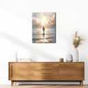 Jesus Walking on Water Canvas Wall Art, Christian Bible Stories Wall Decor Paintings, Jesus Walks on Water on Water Back Posters Prints Pictures for Church Living Room Bedroom 16x24 Inch Framed