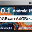 SVITOO Android Tablet 10 Inch, Android 15 Tablet for Kids Adults, 20GB RAM 64GB Storage 1TB Expandable, Dual Cameras 8MP 2MP, 6000mAh Dual Speakers WiFi 6 Gray ﻿