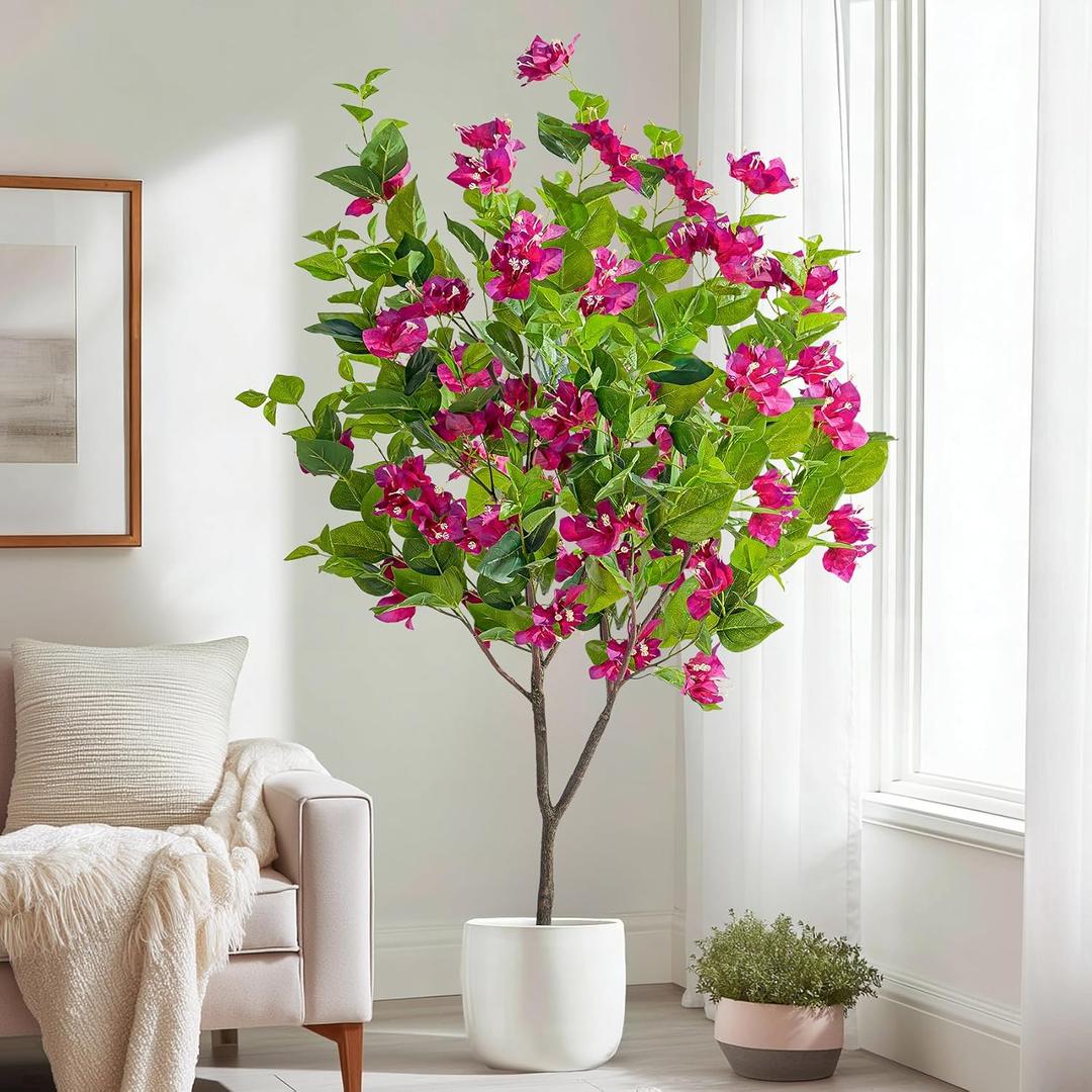 Erimda 4FT Artificial Bougainvillea Tree Artificial Tree Tall Potted Fake Bougainvillea Trees for Outdoor Indoor Lifelike Potted Faux Plants with Wood Trunk and Flowers Office Wedding Home Decor