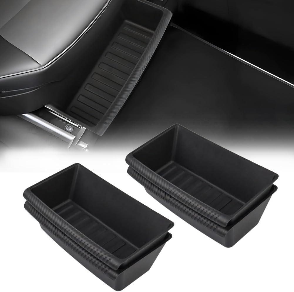 4 PCS Under Seat Storage Box Organizer Designed for 2025 2026 Tesla Model Y Refresh (Juniper), Not Fit 2017-2023 Model 3 & 2020-2024 Model Y, Tesla Underseat Storage Box Bin, Black