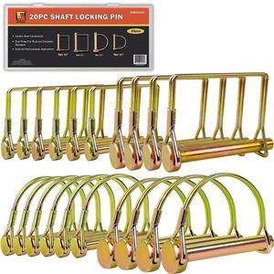 Wellmax 20 Pcs Trailer Hitch Pin in 1/4", 5/16" and 3/8" Diameter Zinc-Plated Heavy Duty Shaft Locking Pin, Trailer Pin for Trailer Lock and Hitch Pin Lock for Farm Lawn Garden Wagons, Gold Color