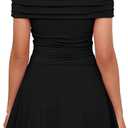 Kaximil Women's Off The Shoulder Mini Dress Ruffle Hem Ruched Corset Short Cocktail Party Dresses (Black, XS)