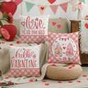 2 x Pink Valentine's Day Pillow Covers 18 x 18 Inch Set of 4, Valentines Decor Love Heart Designs Decorative Pillowcases for Home Sofa Couch Cushion Decoration