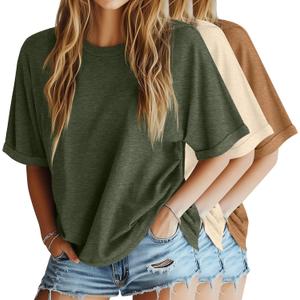 Riyiper 3 Pack Women's Oversized T-Shirt Half Sleeve Summer Tees Casual Loose Fit Crew Neck Basic Tops Medium