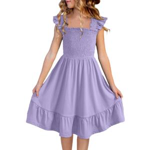 blibean Teen Girls Summer Dresses Smocked Sleeveless Sundresses with Pockets  XL