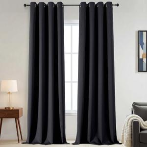 100% Blackout Curtains - Solid Grommet Thermal Blackout Curtains for Bedroom Living Room Sliding Door, Privacy Window Drapes, Black, 2 Panels, 2x52Wx108L Inches