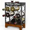9 Bottles Wine Racks Countertop Freestanding with Top Tray, Modern Black Metal &Wood, 3 Tier Tabletop Wine Holder Stand for Home Kitchen Bar, Cabinet, Pantry, Wine Bottle Storage
