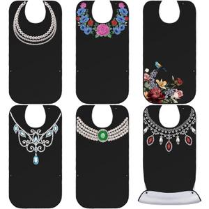 Janmercy 6 Pcs Adult Bibs for Women Washable Waterproof Bibs for Adults Clothing Protectors for Eating with Crumb Catcher Reusable Senior Elderly