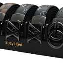 Belt Organizer, 7 Compartments Belt Organizer for Closet and Drawer, Belt Holder Case for Tie and Belt, Bamboo Storage Box for Men and Women (Black, 7)