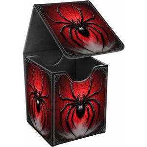JANENFNA Card Deck Box, Card Storage Box Fits 100+ Single Sleeved Cards, Large Capacity PU Leather Card Storage Box with Strong Magnet for Magic Commander TCG/CCG, Red Spider