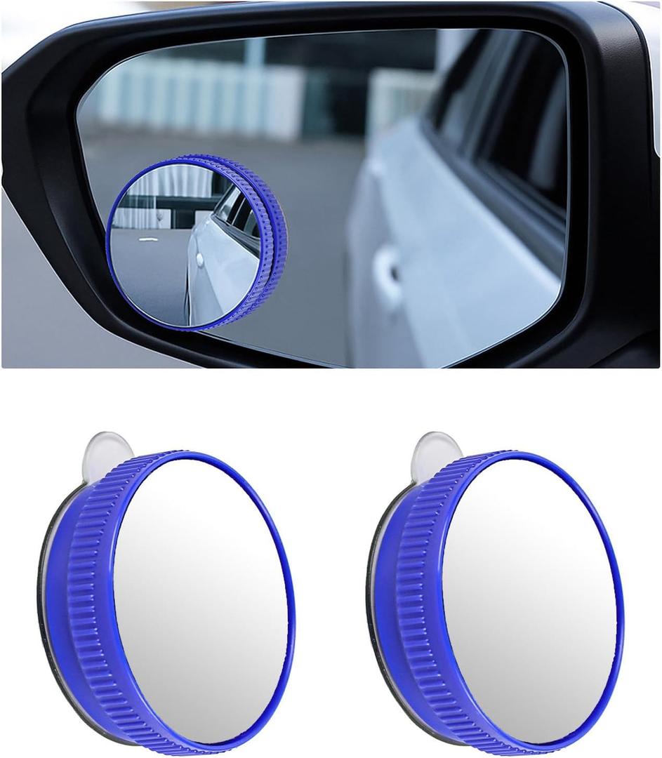 2PCS Blind Spot Mirror for Cars, Round HD Glass Car Blind Spot Mirror with Suction Cup, Convex 360° Wide Angle Side Rear View Mirrors, Adjustable Reusable Mini Rear View Mirrors (Blue)