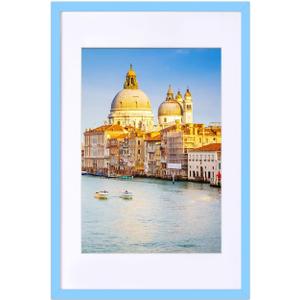 wyooxoo 16x24 Poster Frame Blue Made of Solid Wood Picture Frames Display Pictures 12x18 with Mat or 16x24 Without Mat Colorful Frame For Horizontal Vertical Wall Mounting