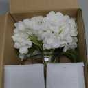 Hollyone Hydrangea Artificial Flowers with Vase White Silk Fake Flowers Arrangements in Glass Vase with Faux Water for Home Bathroom Office Table Centerpiece Shelf Decorations