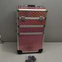 FRENESSA 3 in 1 Rolling Makeup Train Case Portable Cosmetic Trolley Large Storage for Professional with 360 Swivel Wheels Salon Barber Case Traveling Cart Trunk - Glitter Pink