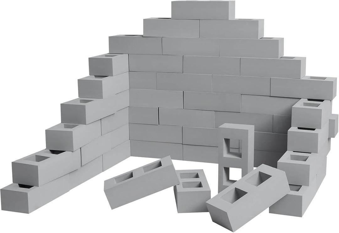 Zhanmai 50 Pack Foam Bricks Building Blocks for Kids Foam Cinder Blocks Large Fake Bricks Toy for Stacking and Construction 8 x 4 x 2.4 Inches(Square)