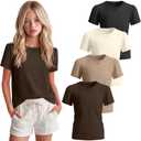 Oakgarden 4 Pack Girls Short Sleeve Tees | 5-14Y, Kids, Big Girls, Teen, Short Sleeve, Crew Neck, Bow Puff Sleeve, Summer Top, Soft, Casual Basic Tees, School Wear