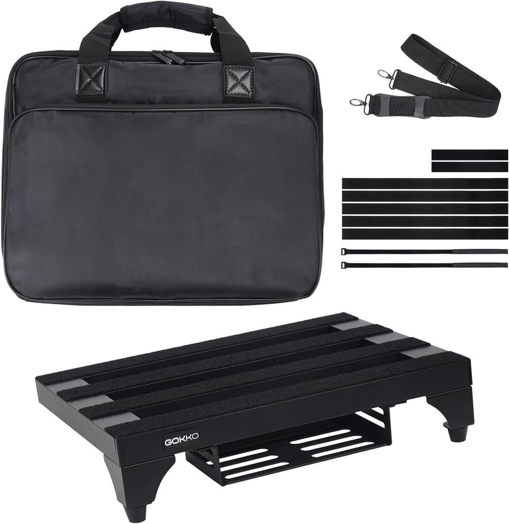 Supper Light Guitar Pedal Board 2.1 lb 13.8" x 11" Aluminum Alloy Pedalboard with Power Supply Bracket (Black)