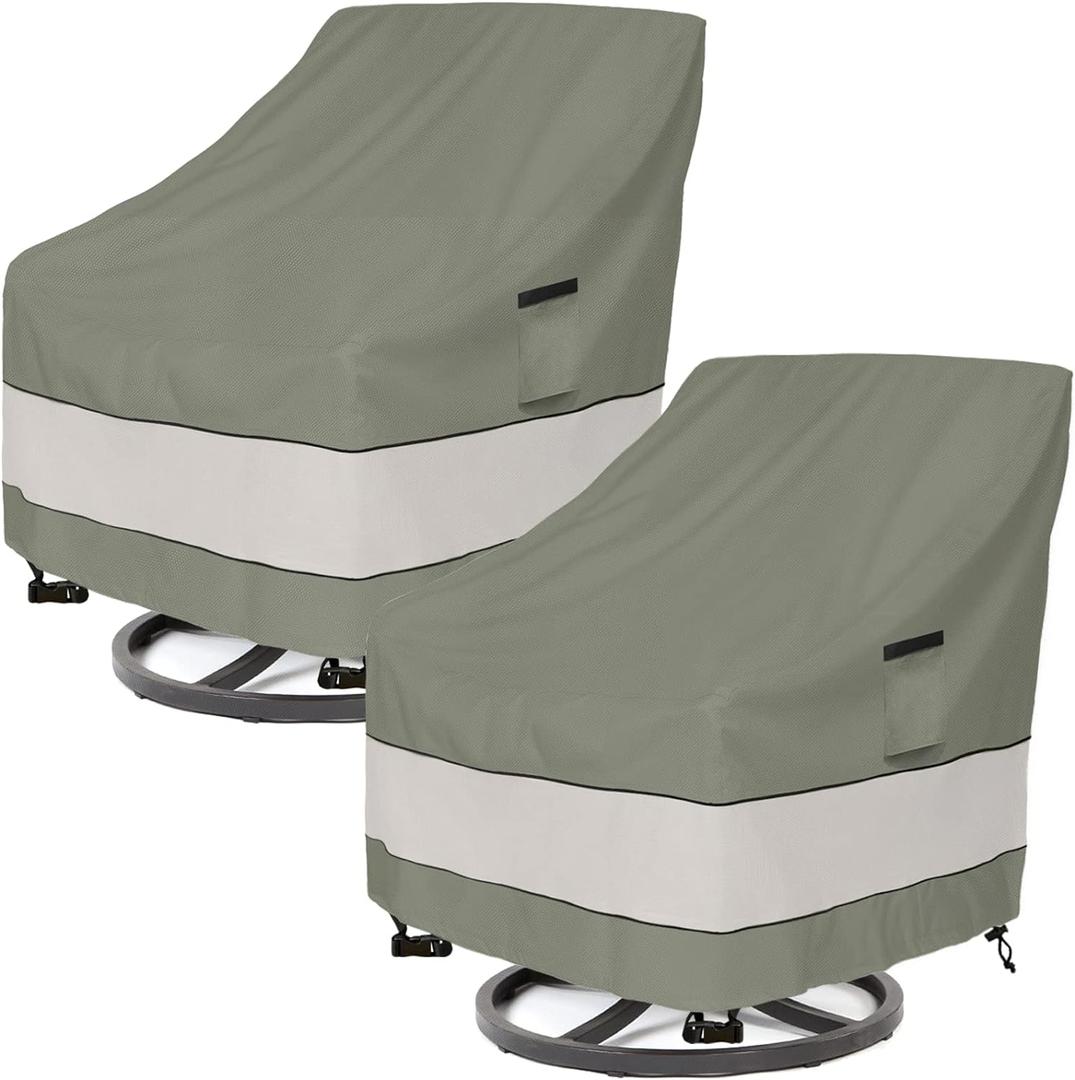 Outdoor Swivel Lounge Chair Cover 2 Pack, Waterproof 100% Outdoor Patio Chair Covers, 33W x 37 D x 38.5 H inches, Outside Furniture Lounge Deep Seat Cover -Grayish Green