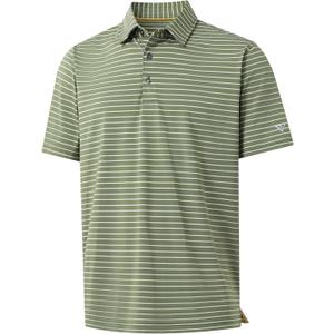 M MAELREG Boys' Polo Shirt Striped Short Sleeve Moisture Wicking Performance Stretch Active Casual Collared Kids Golf Shirt (6 Years, Light Green/White Stripe)