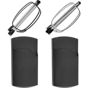 Success Eyewear Reading Glasses 2 Pair Black and Gunmetal Readers Compact Folding Unisex Glasses for Reading Case Included
