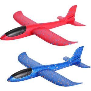 GSM Brands Foam Airplane Toys 2 Pack, 17.71 Inch Throwing Glider with Flight Upgrade 2 Tail Position Option (1 Red, 1 Blue)