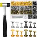 TLKKUE 360 Sets Leather Rivets 4 Colors Double Cap Rivets Tubular 3 Sizes with Rubber Hammer Fixing Tool Kit 4 Pieces for DIY Leather Craft Clothes Shoes Decoration and Repair