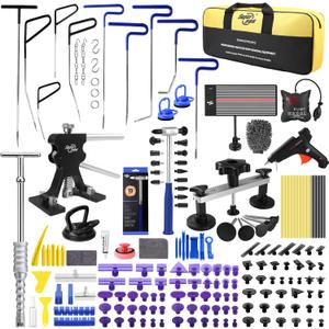 Super PDR 198PCS Paintless Dent Removal Kit, High Strength Steel Dent Removal Rods, Whale Tail Dent Repair Rods with Best Dent Repair Kit & LED Professional Inspection Light Board for car Dent Removal