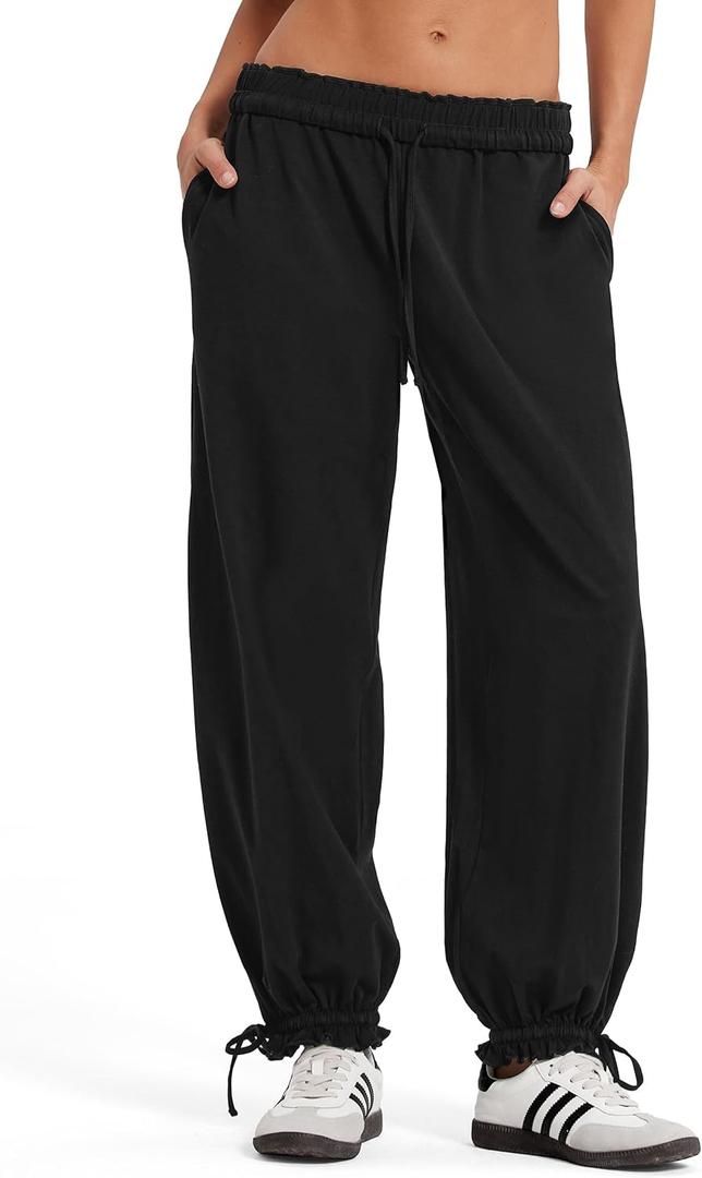 MOOSLOVER Women Inner Drawstring Jogger Pants Cotton Casual Lounge Athletic Lightweight Sweatpants(L,Black)