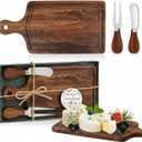 1 Set Bridal Baby Shower Cheese Prizes Wooden Square Board Gift Set Knives Forks Thank You Tags with Box for Guests for Valentines Bridal Baby Shower Housewarming (Walnut Wood)