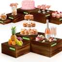 8-Pack Pine Wood Buffet Risers, Multi-Size Nesting Cube Food Display Stands for Buffet Table & Catering, Hollow Bottoms Food Risers for Multi-Level Buffet Presentation-Brown