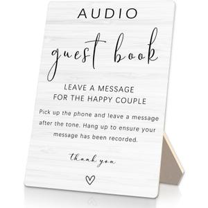 Audio Guest Book Sign - Audio Phone Guestbook Wooden Stand for Wedding 5x7inch, Wedding Table Decorations