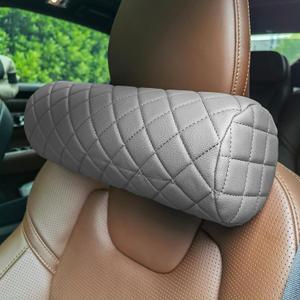 Car Neck Pillow for Pain Relief, Car Seat Long Back Cervical Neck Support Pillow, Car Side Travel Headrest Round Roll Log Cylinder Pillows for Driving Seat, Memory Foam(Grey)