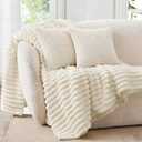 BEDELITE Fleece Throw Blanket for Couch - 300GSM Soft & Warm Fluffy Cream White Blanket, Decorative and Giftable Striped Blankets for Women, Men, 50"x60"