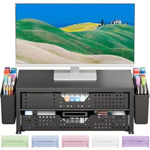OPNICE Computer Monitor Stand Riser with 2 Drawers & 2 Pen Holders, Desk Organizer for Office Supplies, Laptop Stand for Desk, Workspace Desk Organizers and Accessories for Home Office, Black