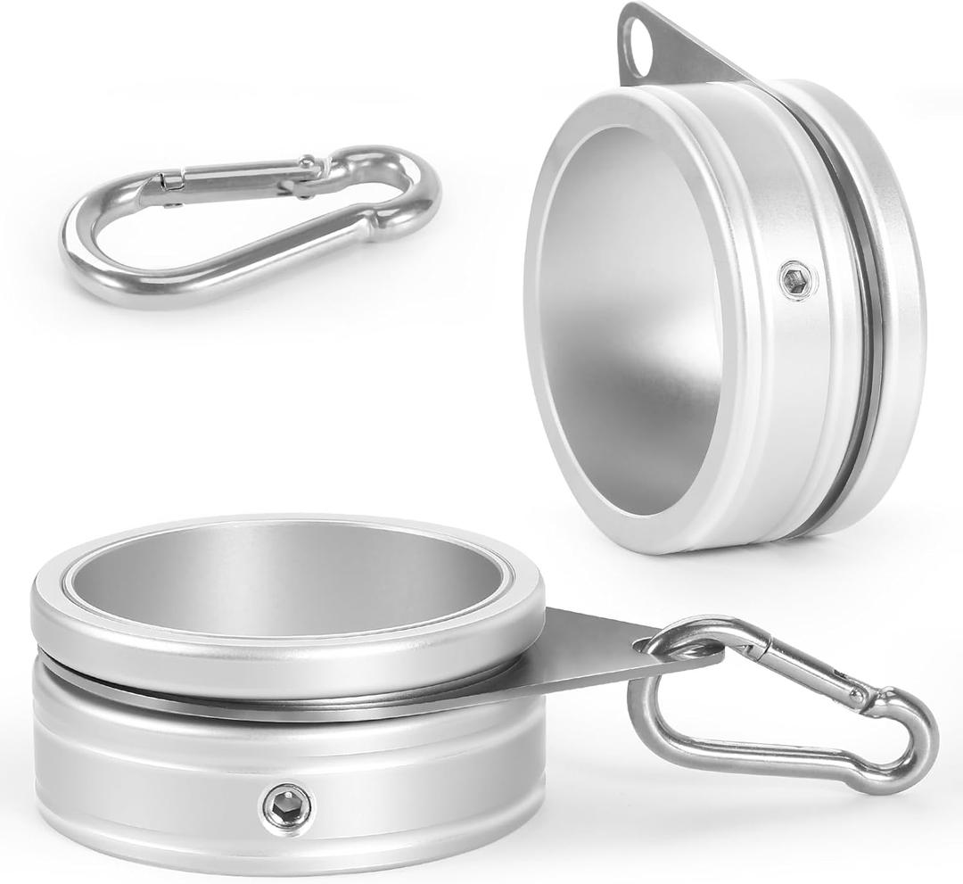 Flag Pole Rings, Aluminum Alloy Flag Pole Clips Swivels 360 Rotating Anti Wrap Mounting Ring with Carabiner, Flag Pole Kit Parts (:2 Inch -Pack of 2(Silver))