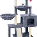 Tuaoeef Cat Tree with Cat Condo and Two Hammocks, Cat Tree with Scratching Posts and Scratching Pads, Cat Tower for Indoor Cats, Activity Centre Climbing Tree with Playful Toy Balls, Grey