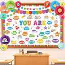 Funrous Affirmation Station Bulletin Board Set Motivational Classroom Bulletin Board Decorations Positive Affirmations Accents Cutouts for Back to School Classroom Office Wall Decor(Color 2, Rainbow)