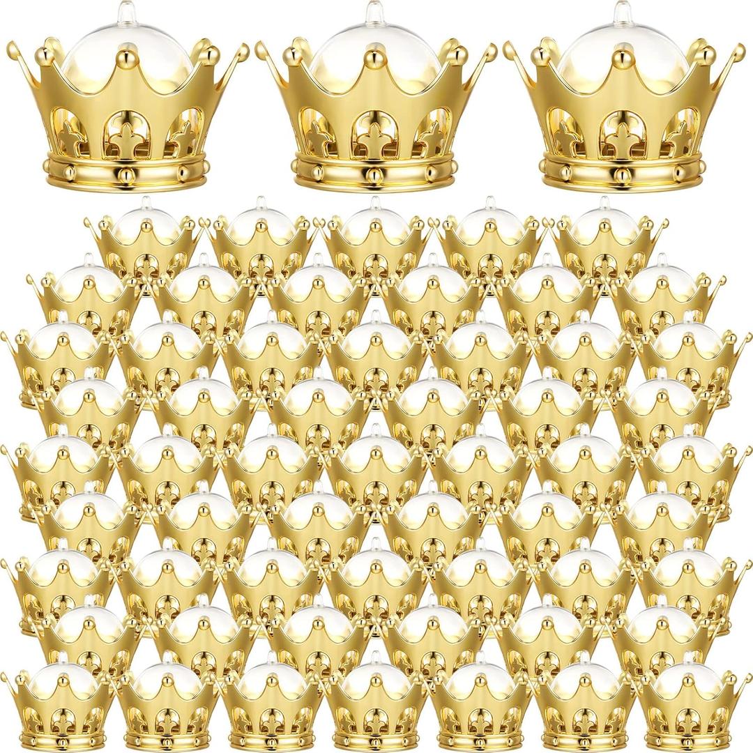 Honeydak 60 Pieces Gold Refillable Crown Candy Boxes with Dome Princess Party Favors Decorative Candy Holder Fillable Crown Containers for Wedding Birthday Party Supplies