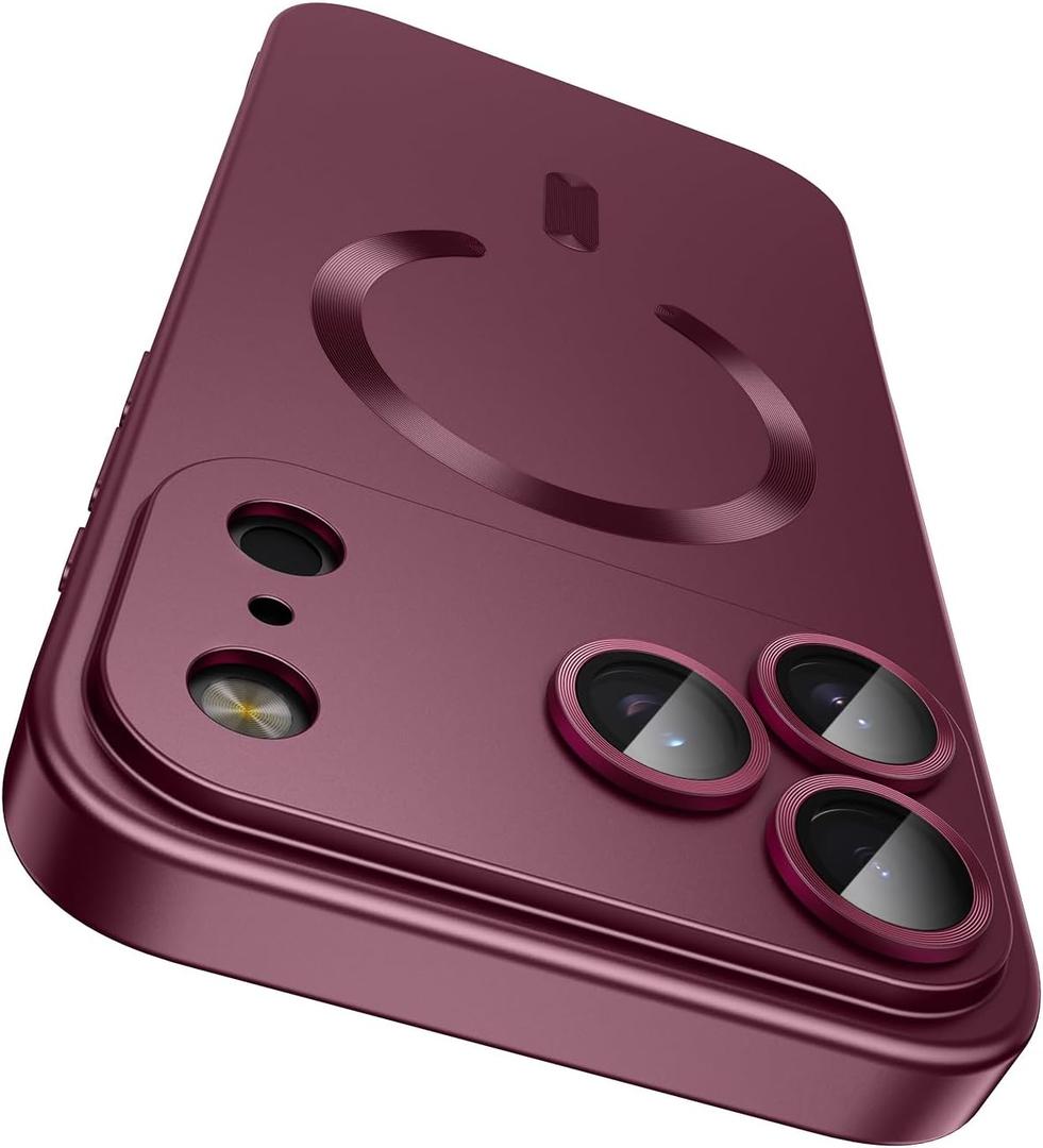 LEKEVO Magnetic for iPhone 17 Pro Case [Compatible with MagSafe][Built-in Camera Lens Protector] Slim Thin Soft Silicone Bumper Shockproof Metallic Luster Phone Case (Burgundy)