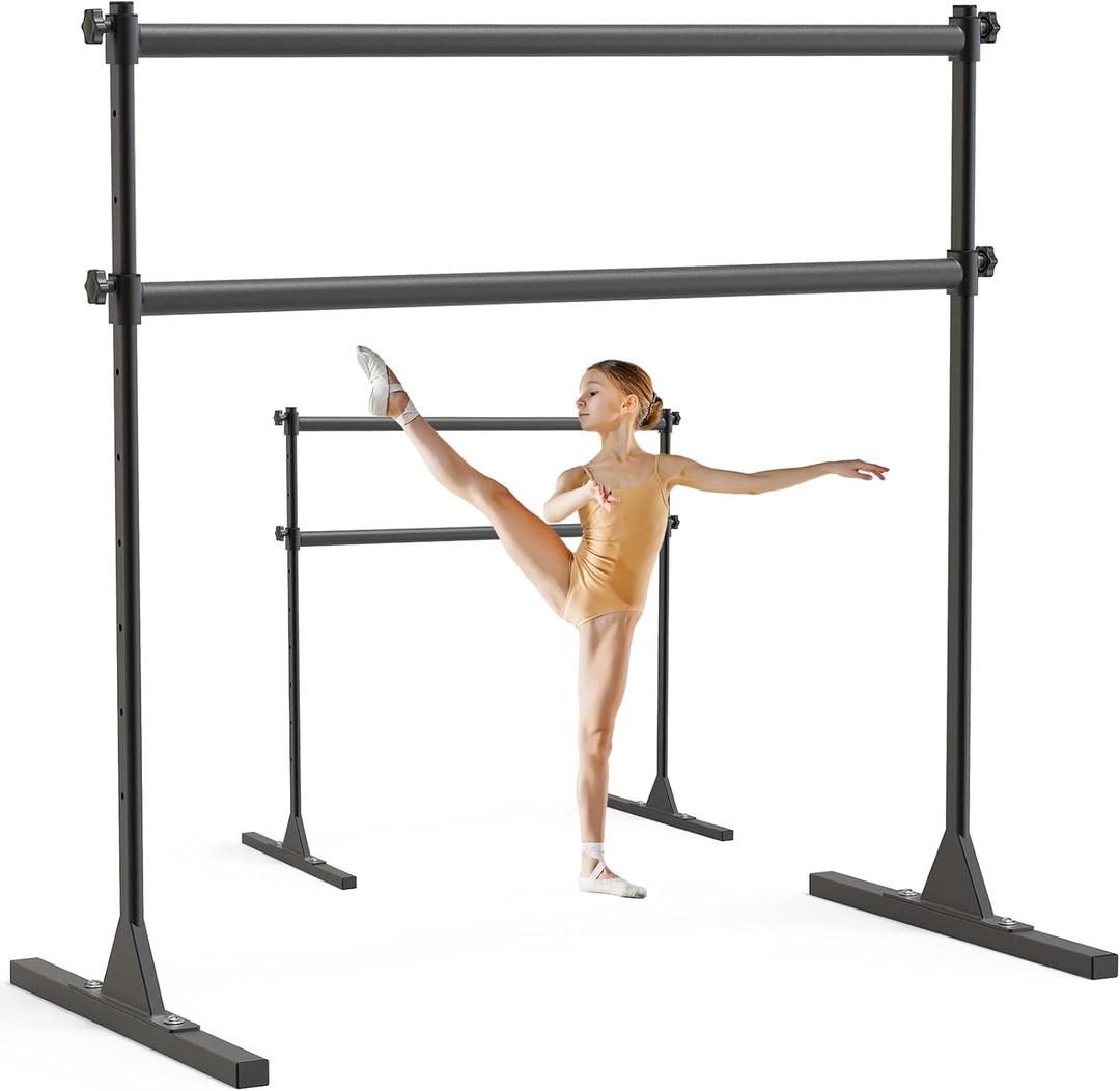 SELEWARE Height Adjustable Ballet Barre Freestanding Ballet Bar Heavy Duty Dance Bar Support Barre Movements Body Stretch Pull-ups, Sturdy Construction Never Fall Apart, Anti-Slip (4 FT (Steel Crossbar, Black))