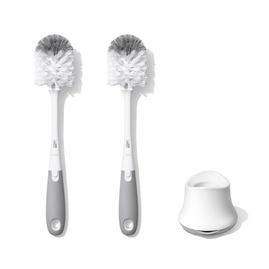 OXO Tot Bottle Brush with Nipple Cleaner and Stand Gray, 2-Pack