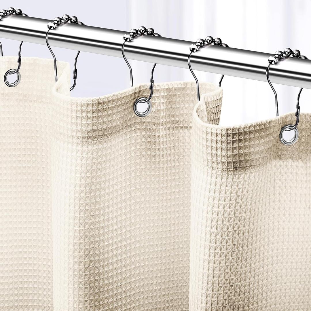 NEATERIZE Shower Curtain Cream - Hotel Style Cream Shower Curtains for Bathroom with Waffle Design, 72x72 Inches - Fabric Shower Curtain - Cortinas de Bao Elegantes