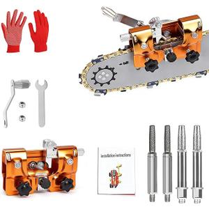 Chainsaw Sharpener Jig Kit Portable Chain Saw Sharpening Tool Universal Hand Crank Chain Saw Blade Sharpener, with 4 Burrs, Gloves & Cleaning Brush for 4"- 22" Saw Chain