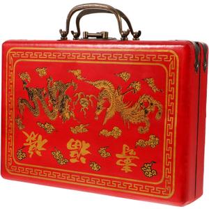 Wooden Chinese Mahjong Storage Case Traditional Treasure Box Mahjong TilesVintage Container 1Pc