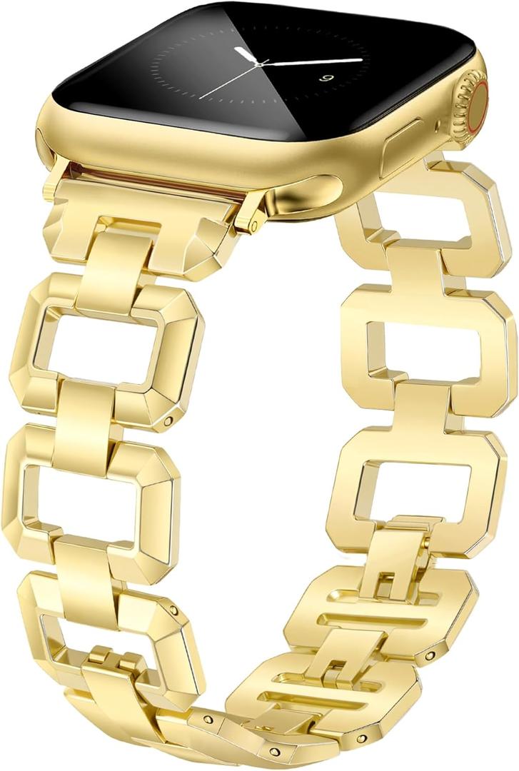 JR.DM Gold Watch Band for Women Compatible with Apple Watch 38mm 40mm 41mm 42mm 44mm 45mm 46mm 49mm Dainty Dressy Bracelet Designer Metal Chain Strap for iWatch Series 11/10/9/8/7/6/5/4/SE/3/2/1 Ultra