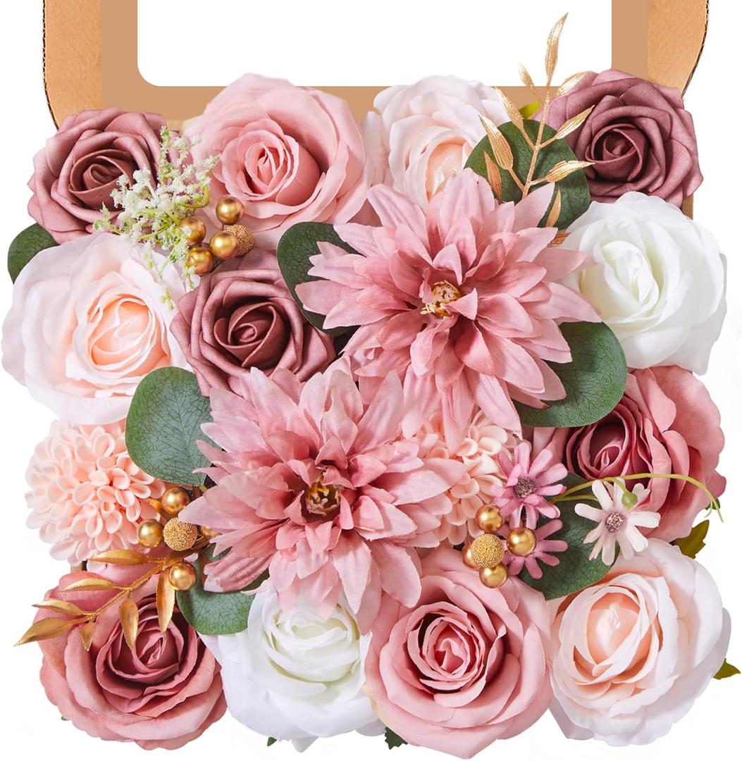 Artificial Flowers, Pink Silk Flowers for DIY Wedding Bouquets, Fake Cake Flowers for Centerpieces,Party, Table,Arrangement, Home Decor