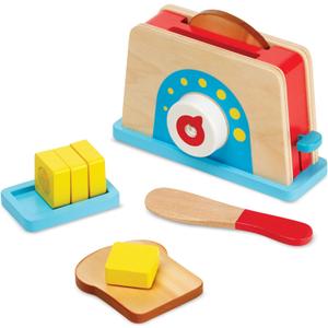 Melissa & Doug Bread and Butter Toaster Set (9 pcs) - Wooden Play Food and Kitchen Accessories