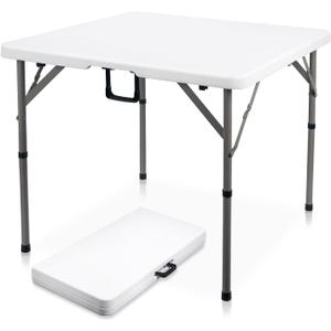 Byliable 34" Square Folding Card Table, Fold-in-Half Utility Dining Portable Table Heavy Duty HDPE White Plastic Foldable with Carrying Handle Indoor Outdoor for Picnic, Camping, Party