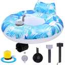 ShinyRelief Motorized Pool Float for Adults, Electric Inflatable Pool Lounger with Motor Backrest Cup Holder Pusher Handles and Pump, Battery Powered Float Chair for Summer(Blue Leaves,Blue)